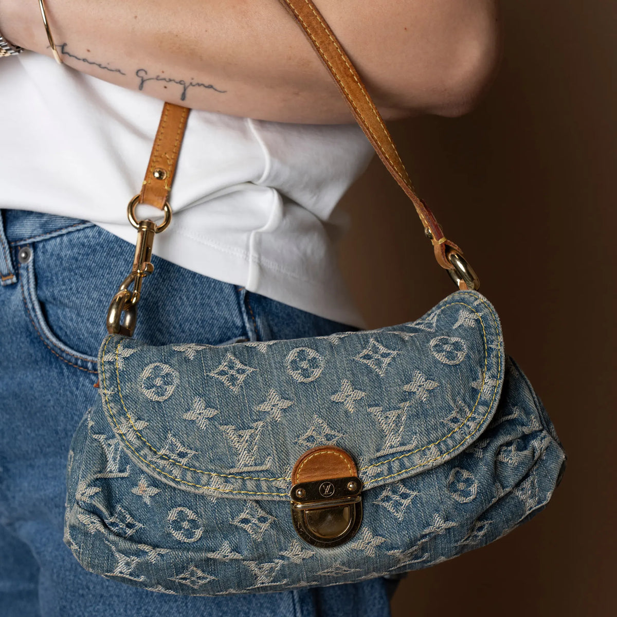 Louis Vuitton Monogram Denim Mini Pleaty — Back View