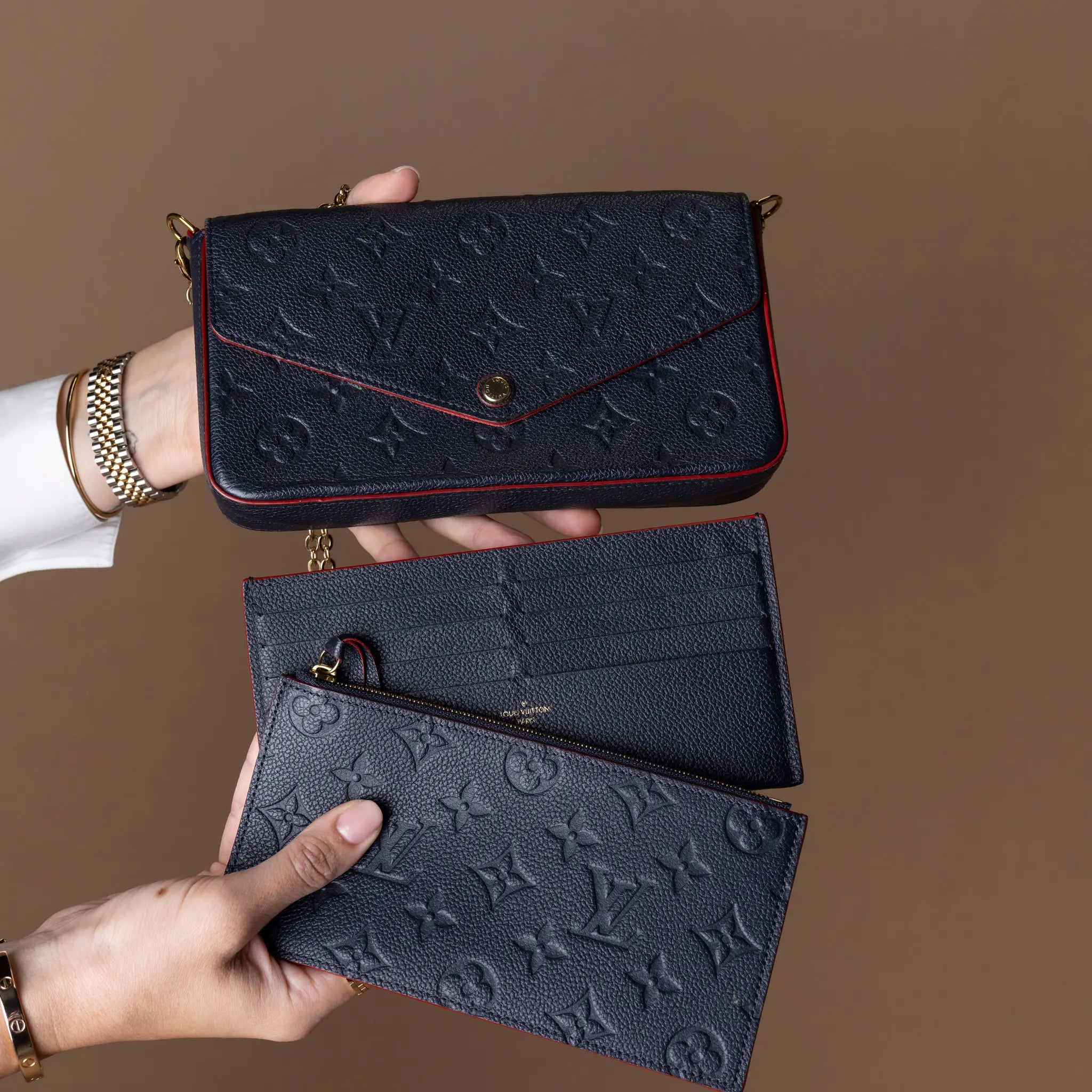Louis Vuitton Monogram Empreinte Pochette Felicie — Close-up Detail