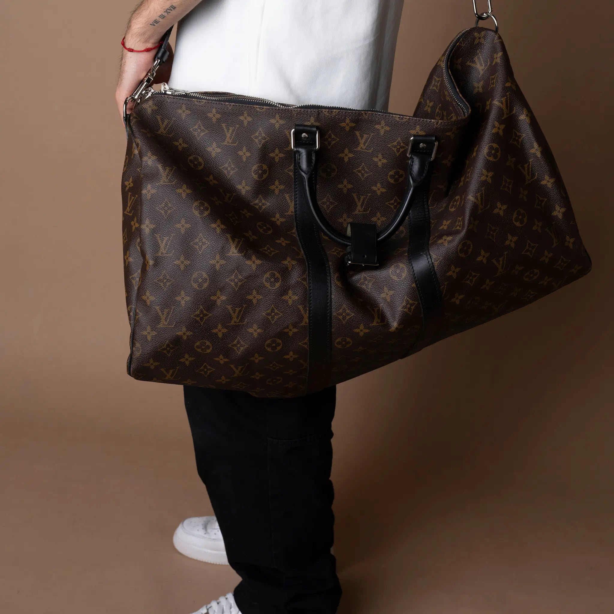 Louis Vuitton Monogram Macassar Keepall Bandouliere 55 — Back View