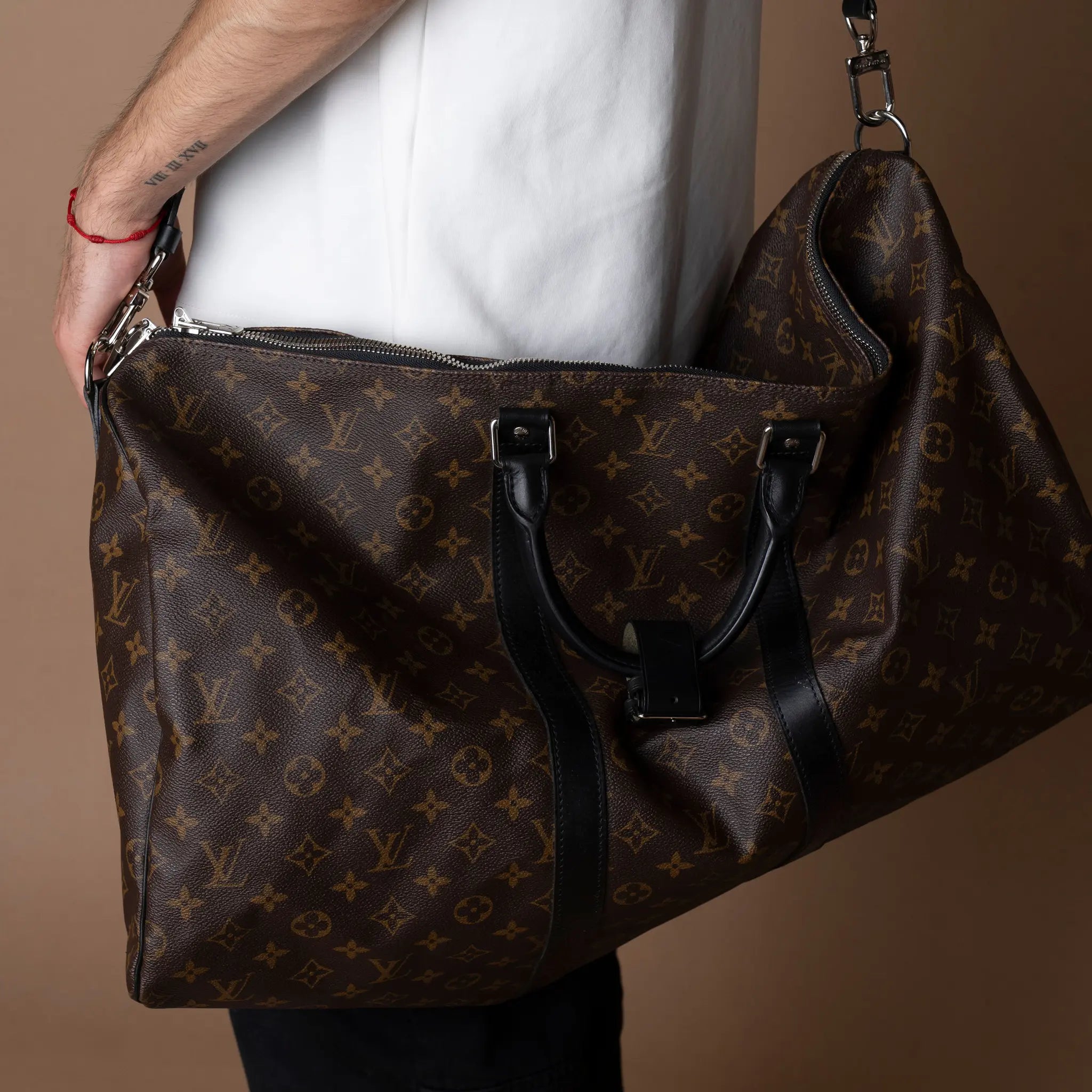 Louis Vuitton Monogram Macassar Keepall Bandouliere 55 — Side Profile