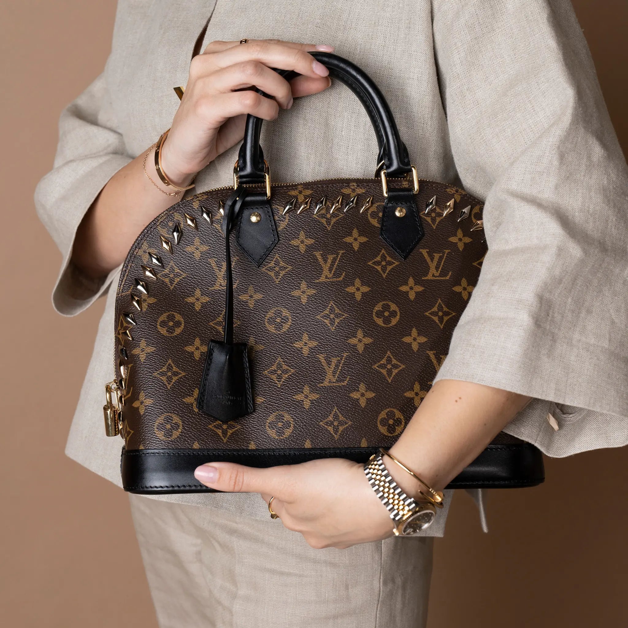 Louis Vuitton Monogram Macassar Studded Alma PM — Additional View