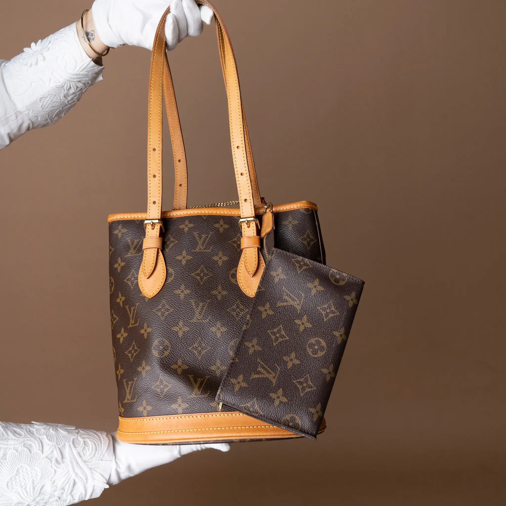 Louis Vuitton Monogram Petit Bucket — Front View