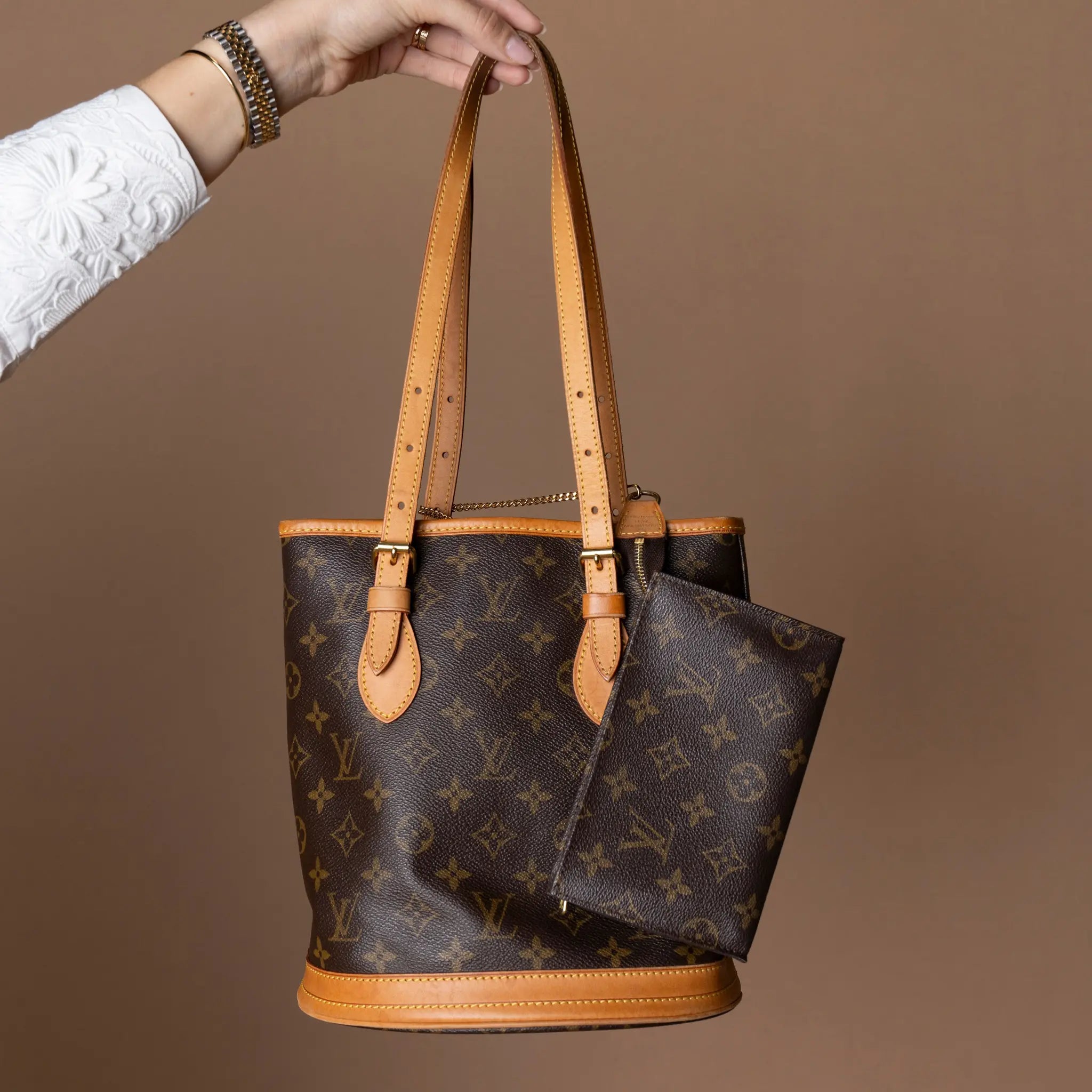 Louis Vuitton Monogram Petit Bucket — Close-up Detail