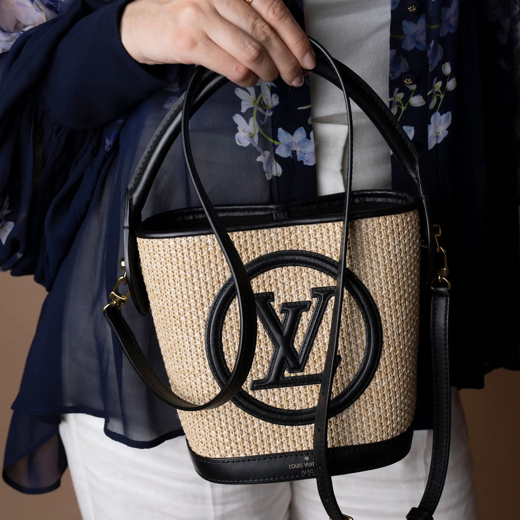 Louis Vuitton Raffia Petit Bucket — Side Profile