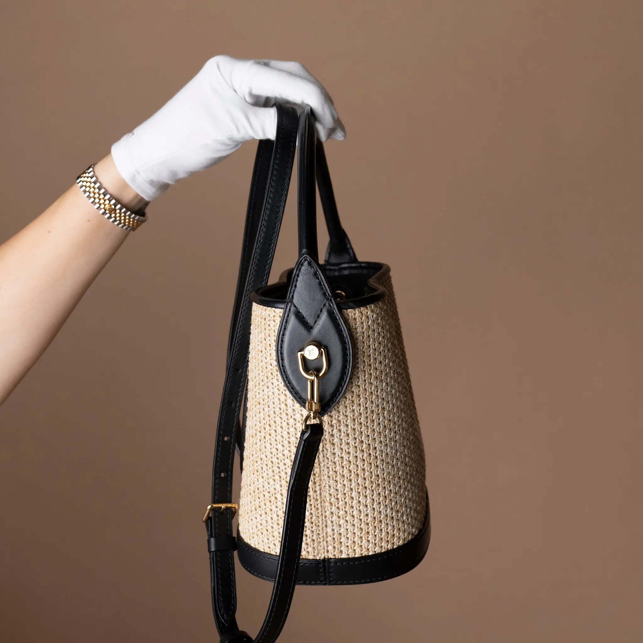 Louis Vuitton Raffia Petit Bucket — Close-up Detail