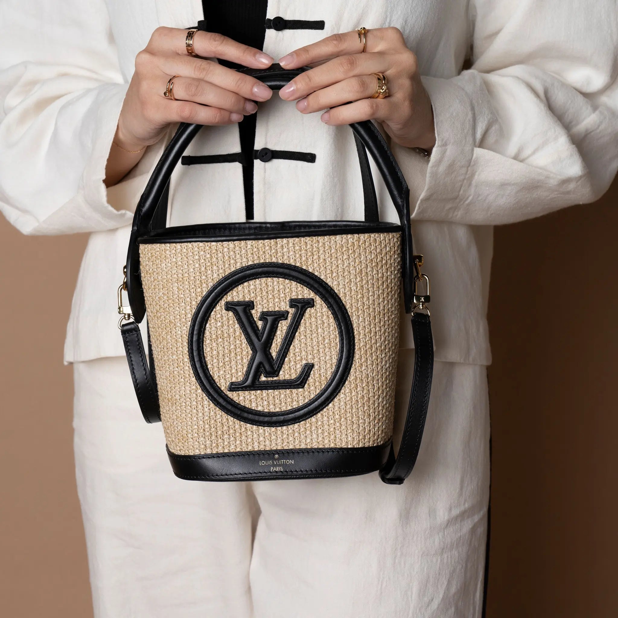Louis Vuitton Raffia Petite Bucket Bag — Front View