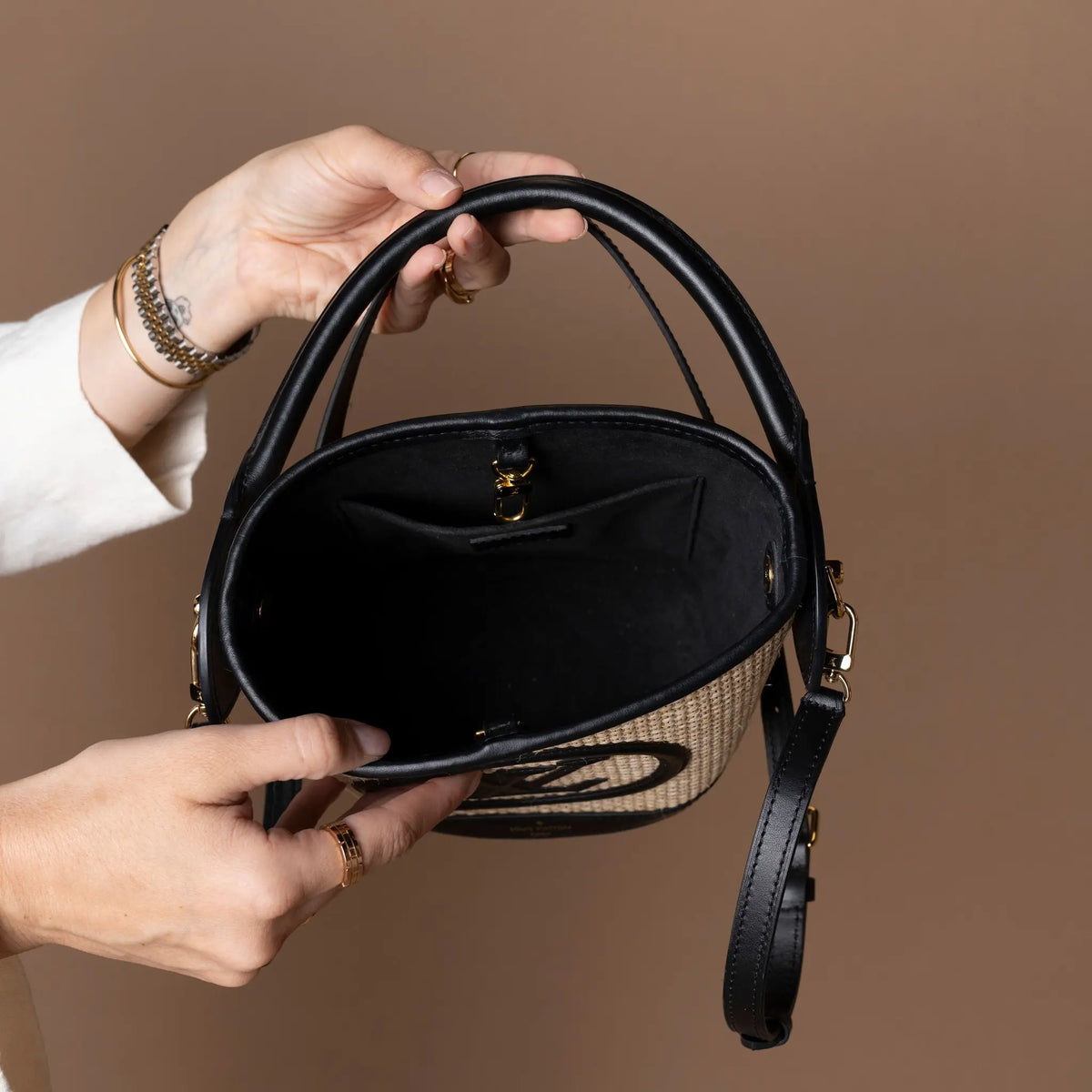 Louis Vuitton Raffia Petite Bucket Bag — Side Profile