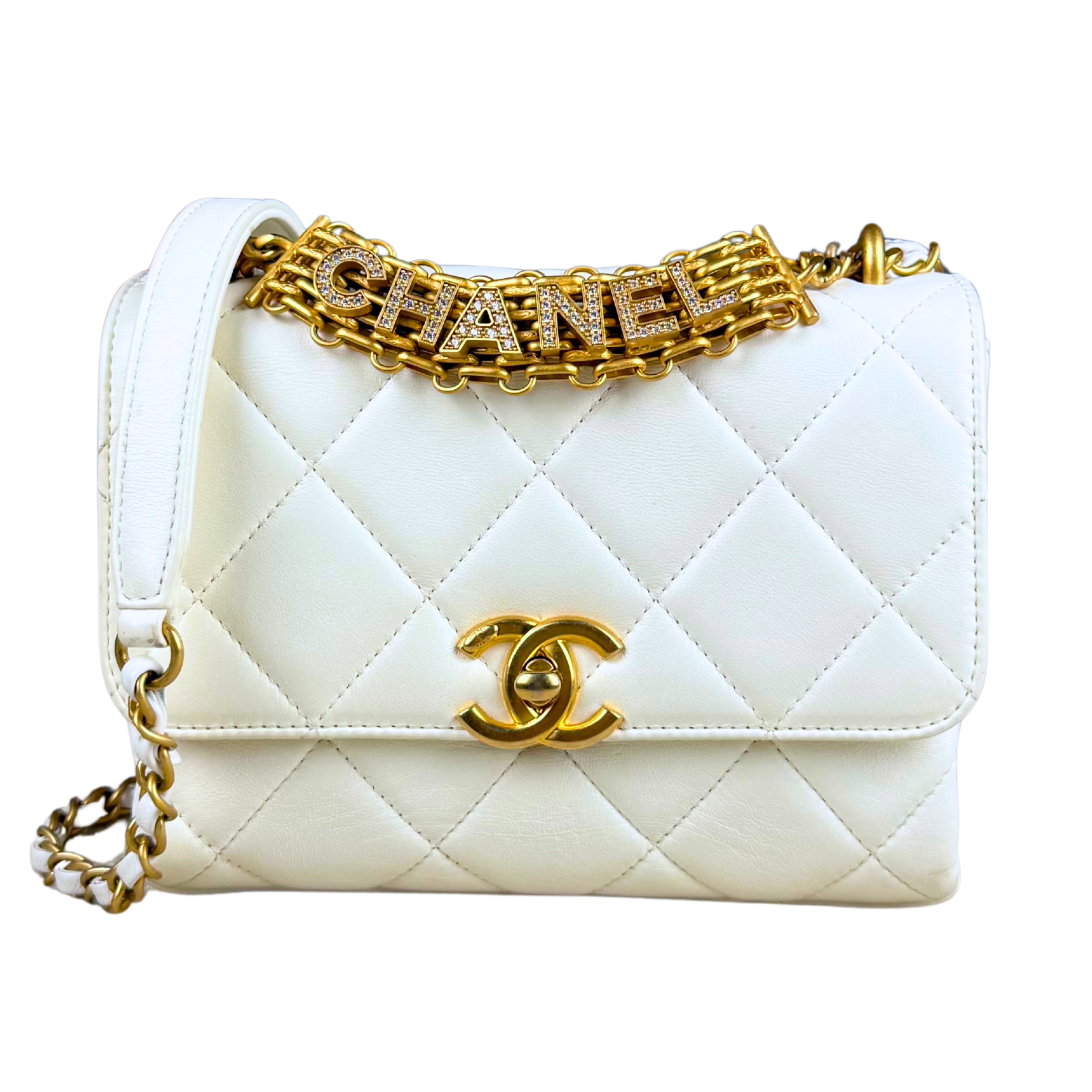 Chanel Crystal Logo Chain Flap Bag