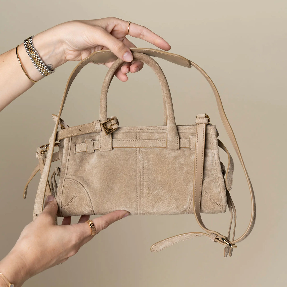 Prada Bonnie Suede Mini Habdbag — Side Profile