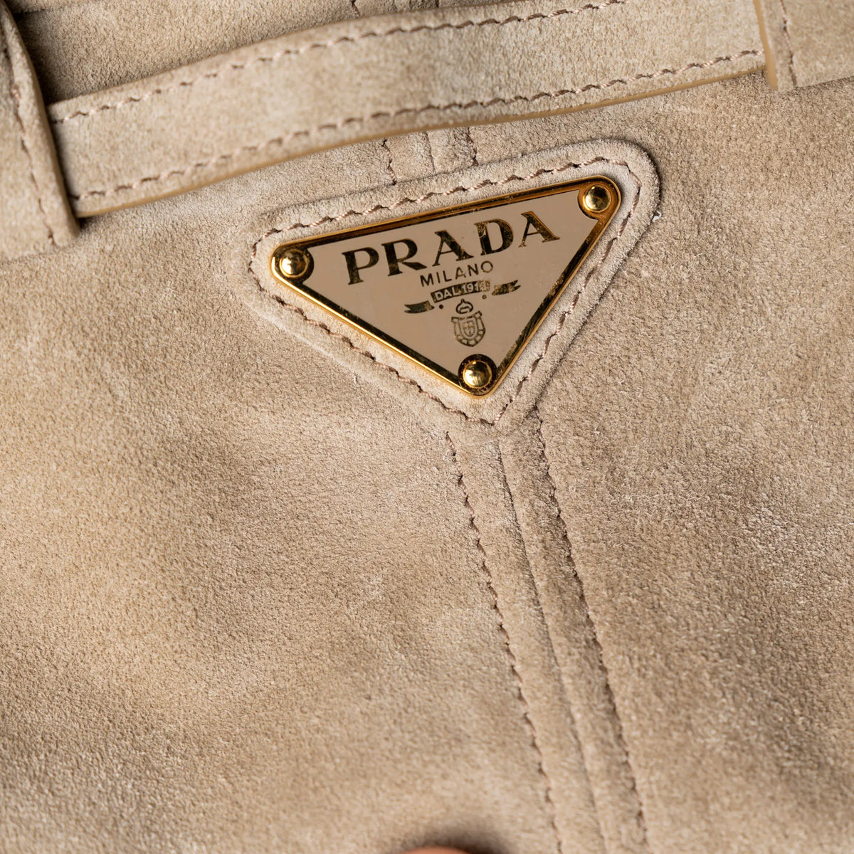 Prada Bonnie Suede Mini Habdbag — Detail View