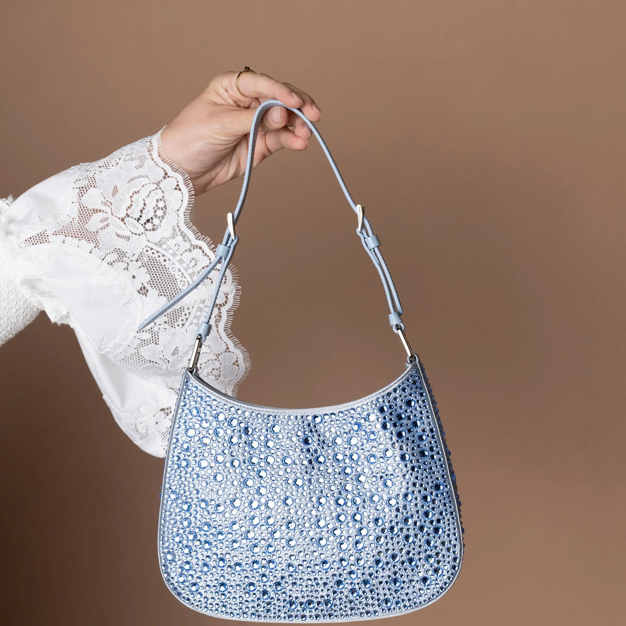 Prada Cleo Crystal Edition Blue — Close-up Detail