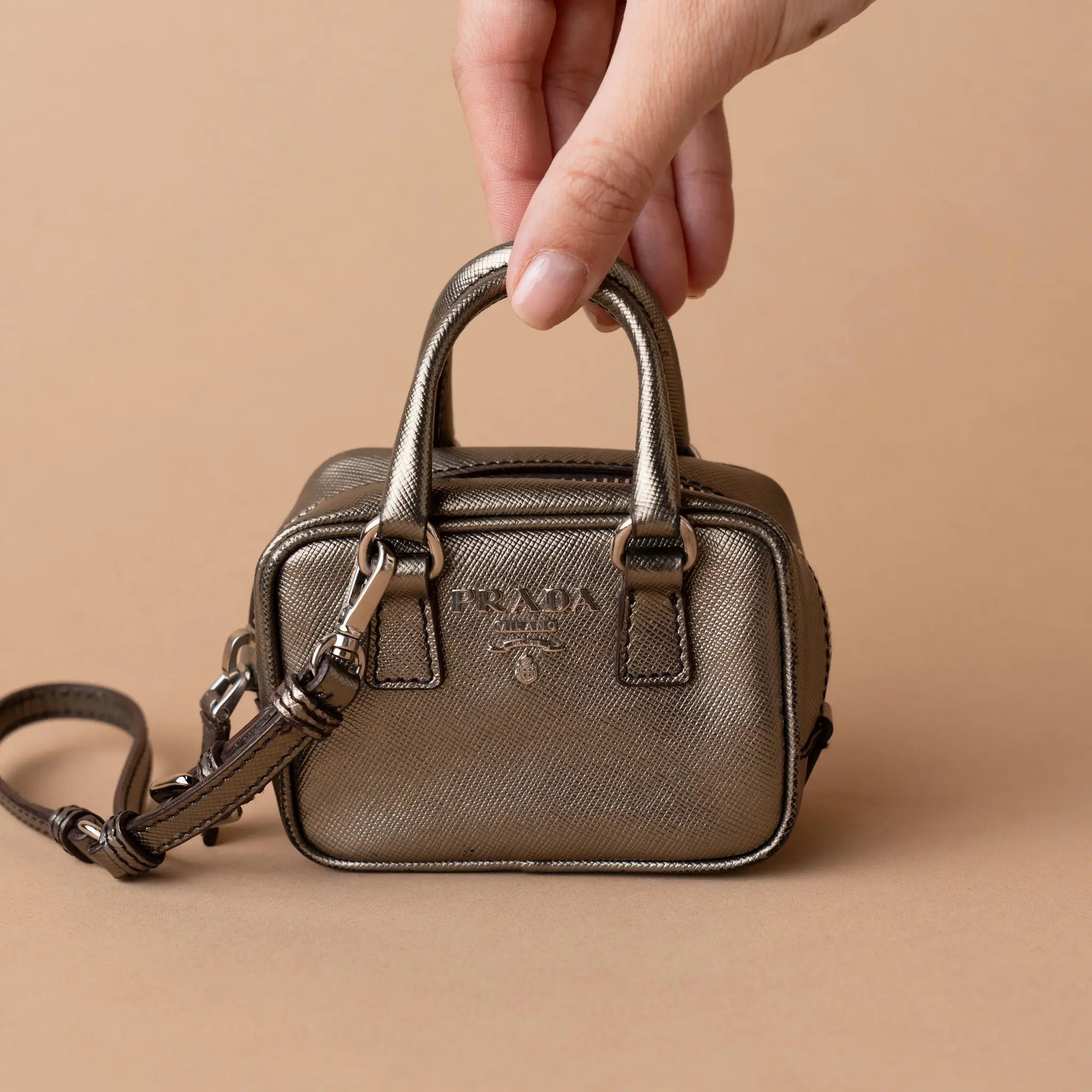 Prada Mini Metallic Saffiano Top Handle Bag Charm — Featured Image