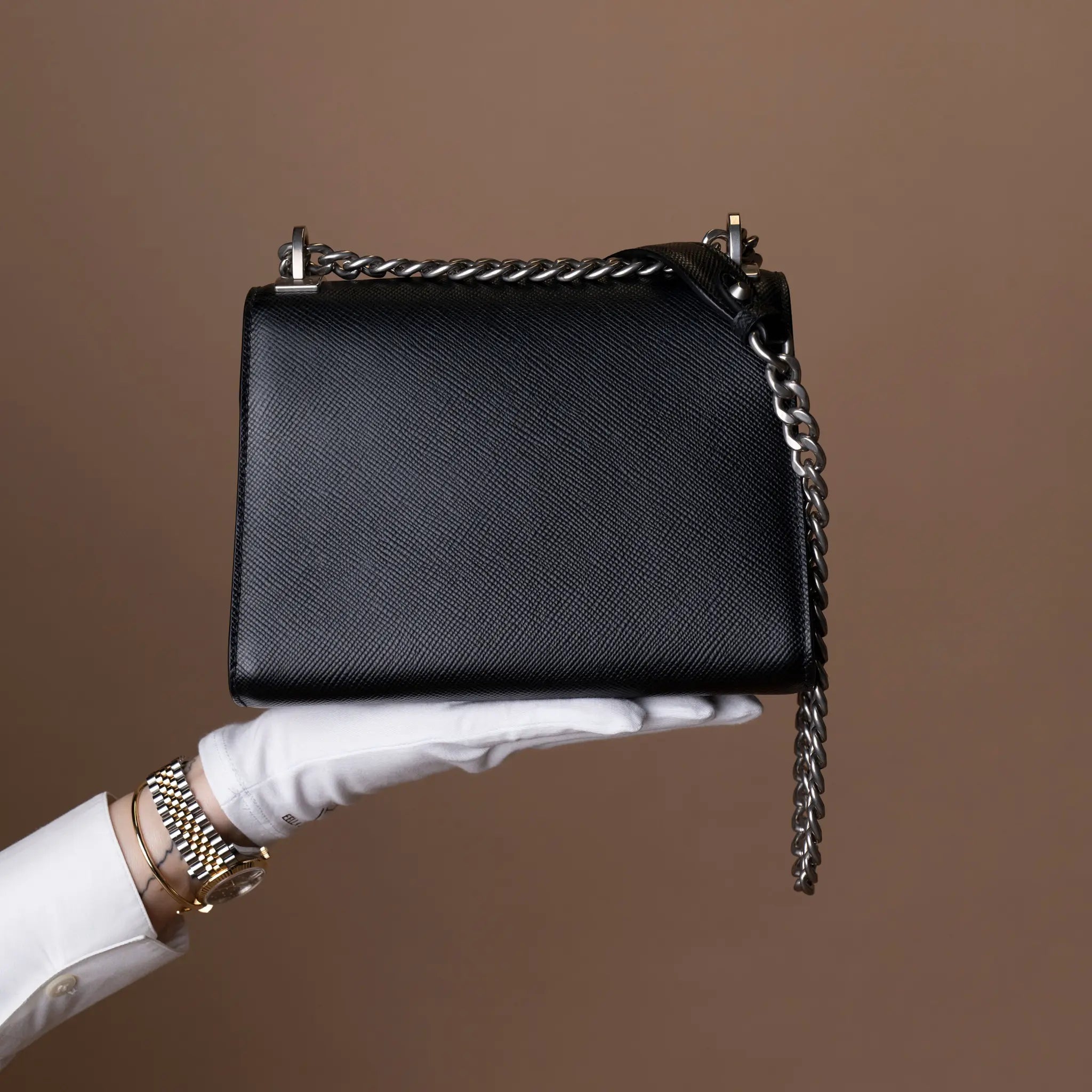 Prada Saffiano Envelope Chain Shoulder Bag — Side Profile