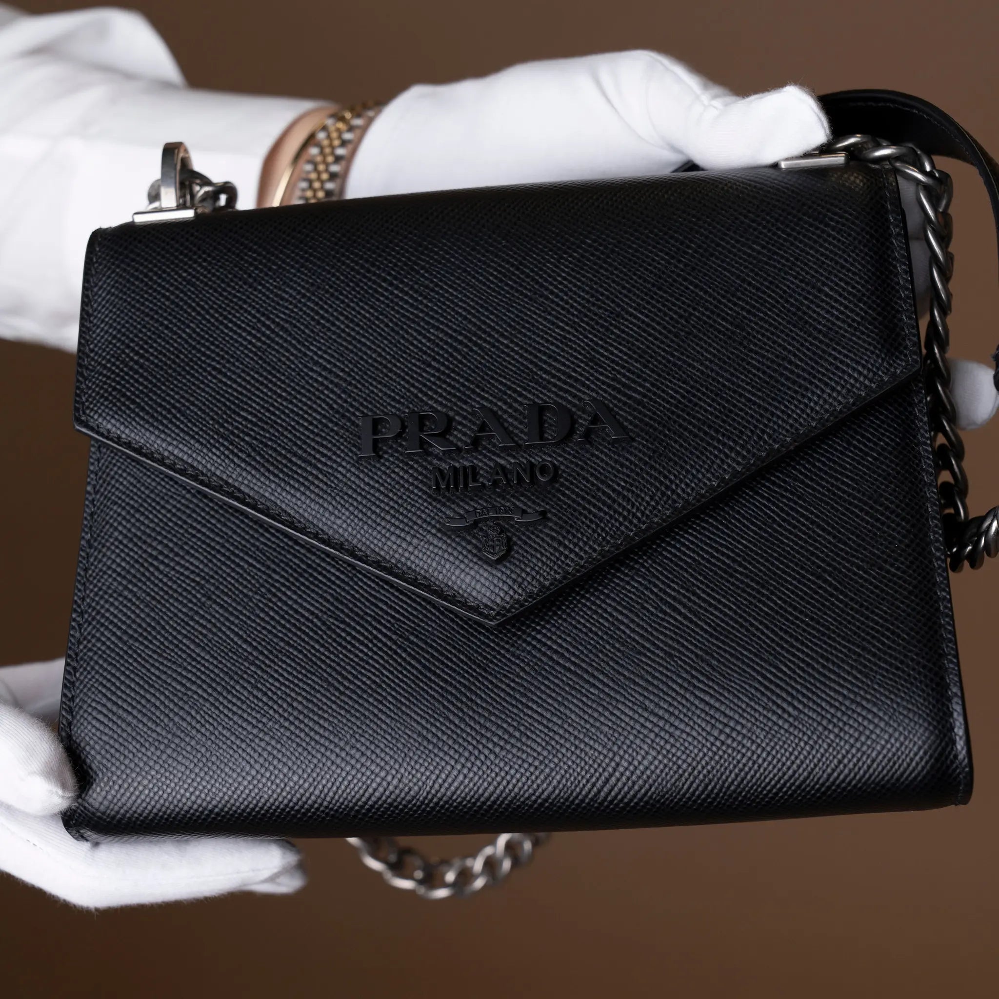 Prada Saffiano Envelope Chain Shoulder Bag — Interior Detail