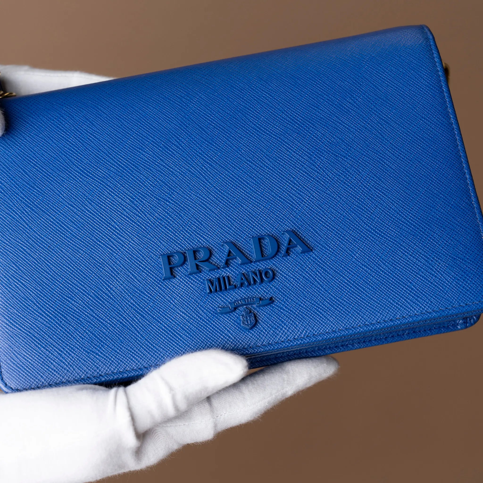 Prada Saffiano Wallet on Chain — Front View