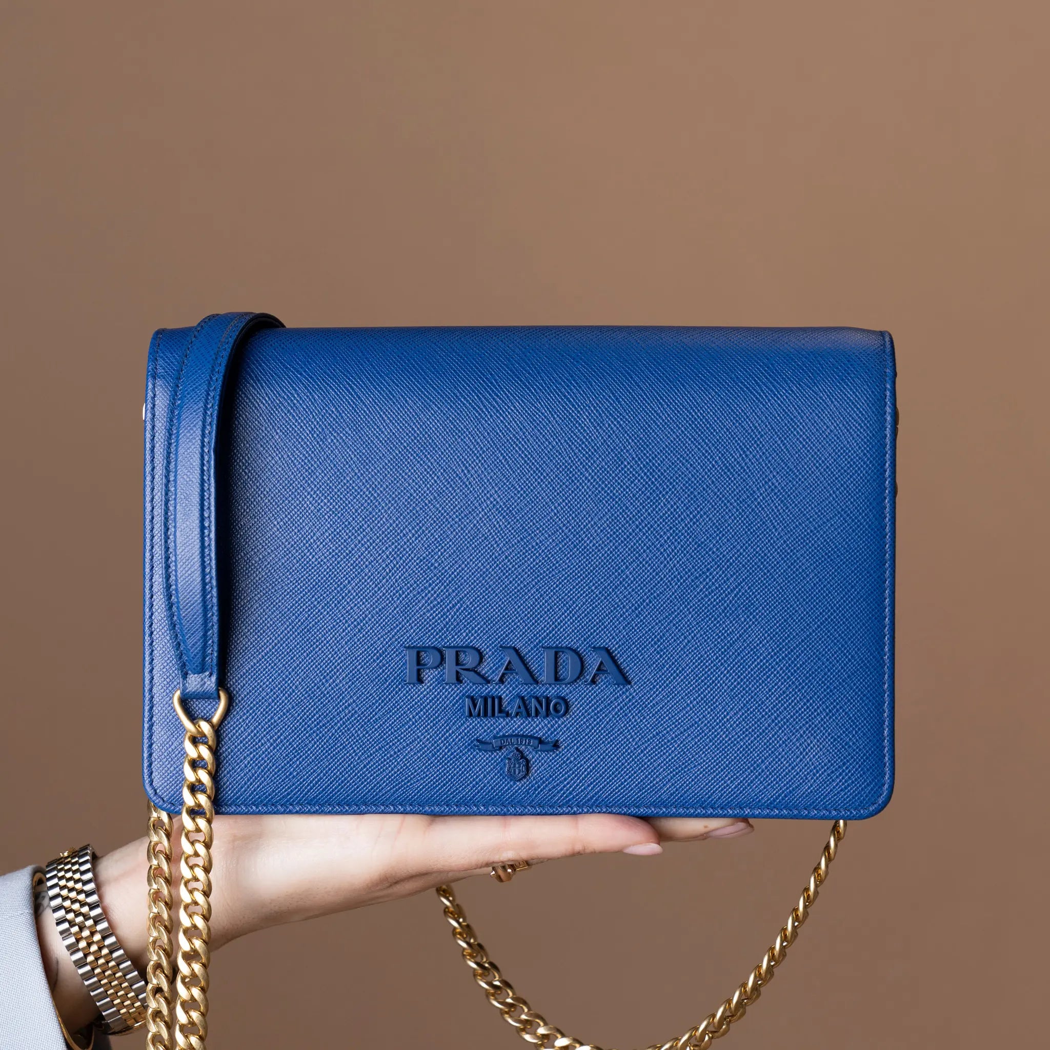 Prada Saffiano Wallet on Chain — Back View
