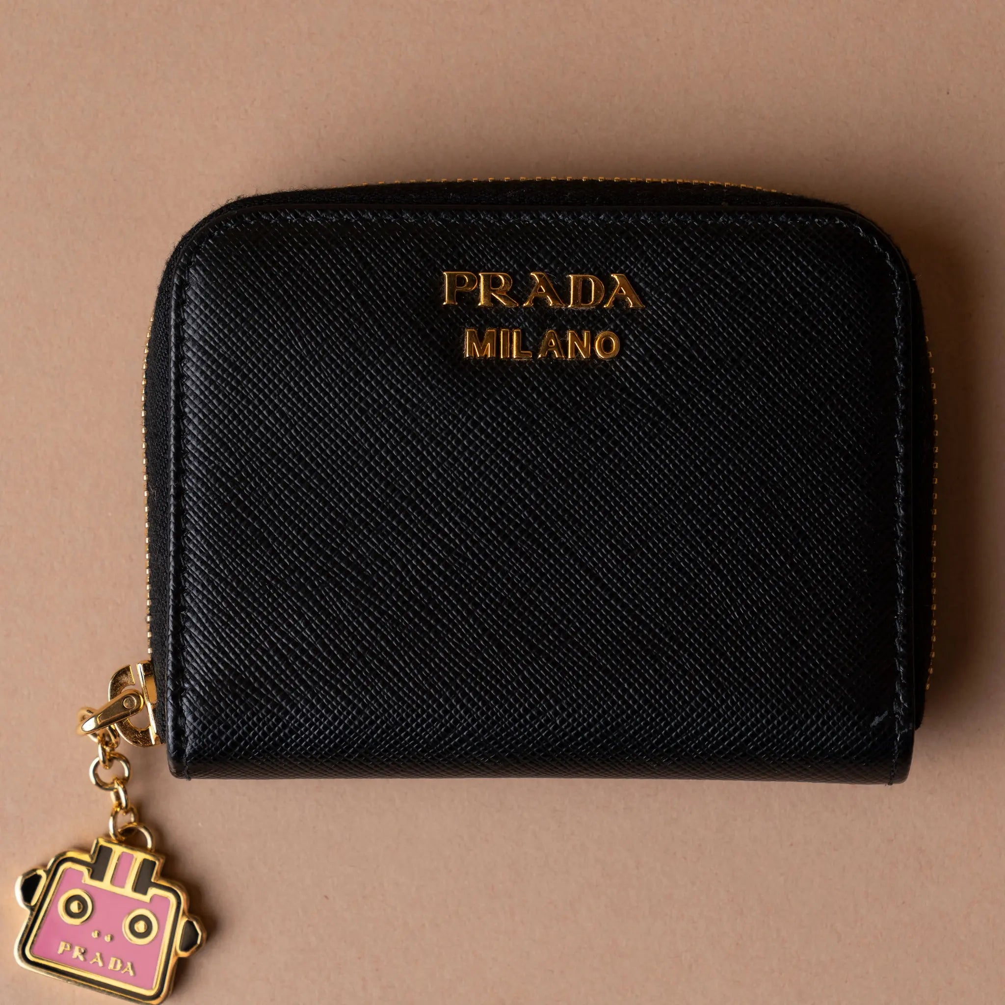 Prada Saffiano Zip Around Coin Pouch — Front View