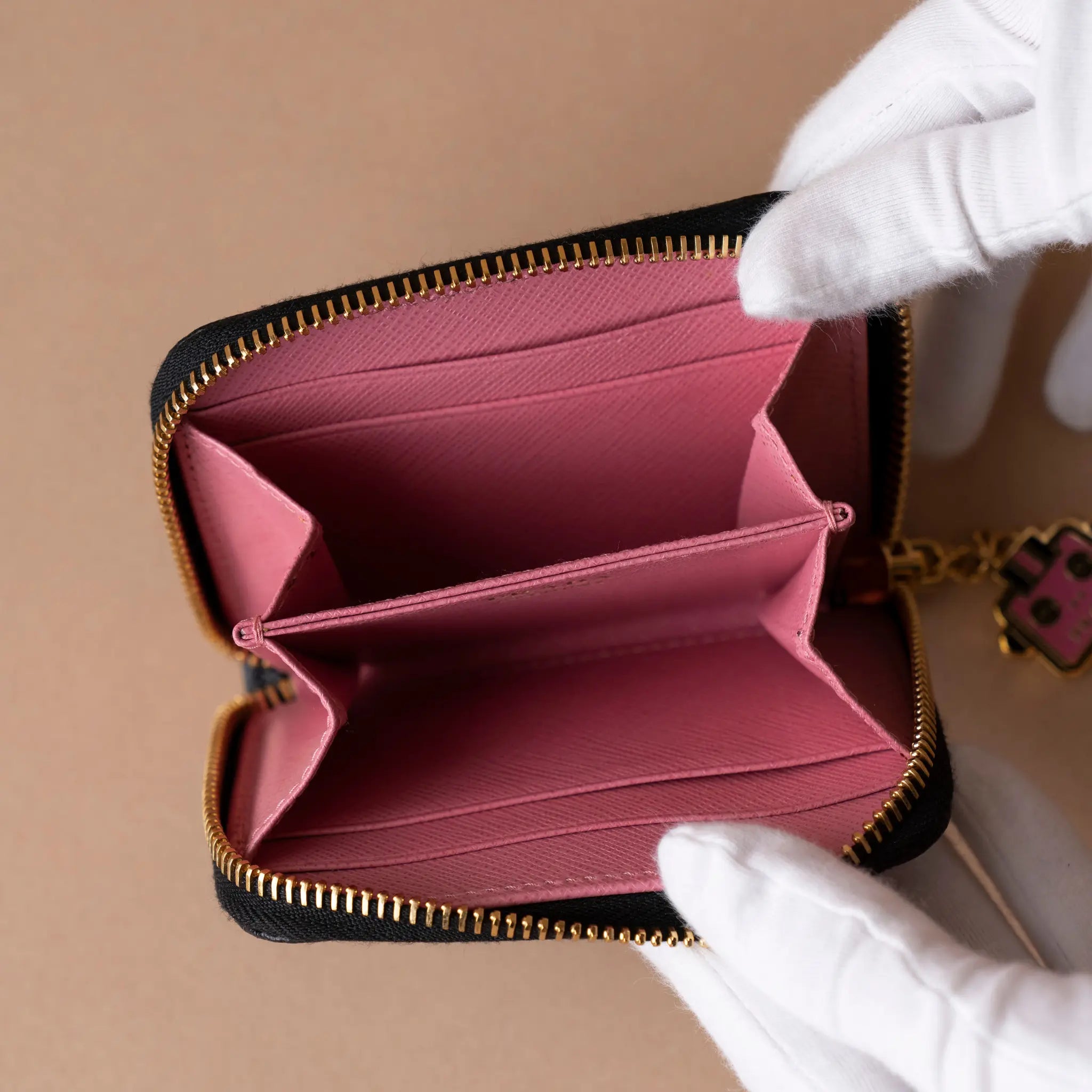 Prada Saffiano Zip Around Coin Pouch — Side Profile