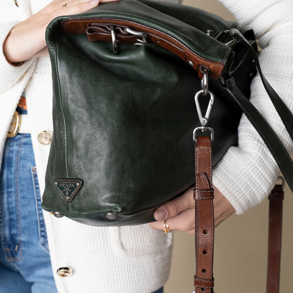 Prada Vintage Forest Tote Bag — Side Profile