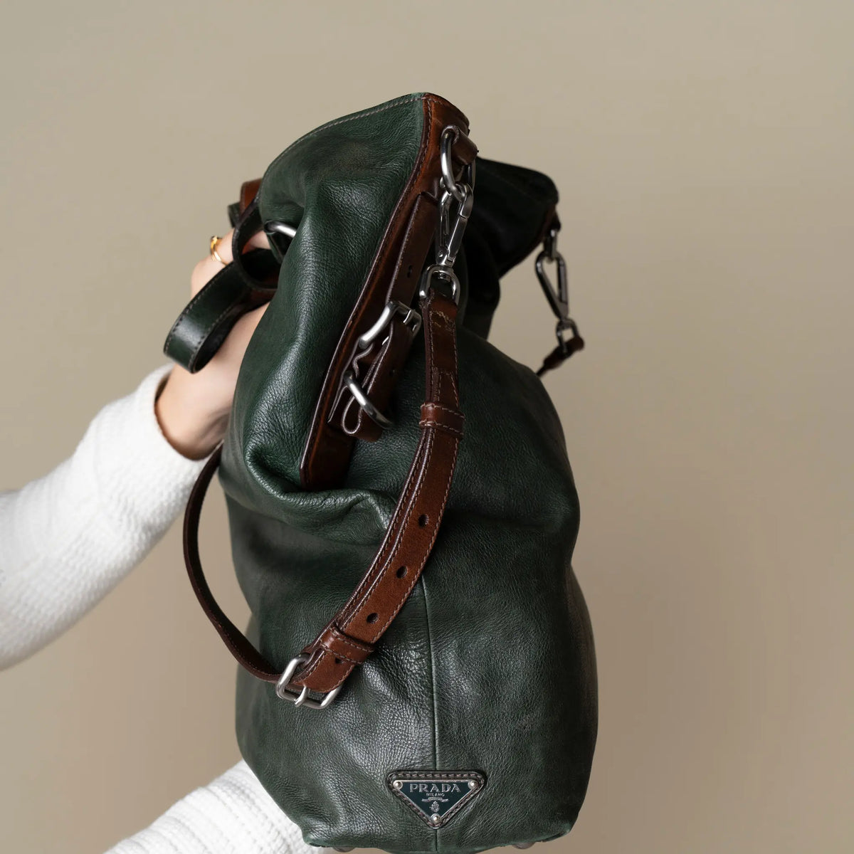 Prada Vintage Forest Tote Bag — Interior Detail