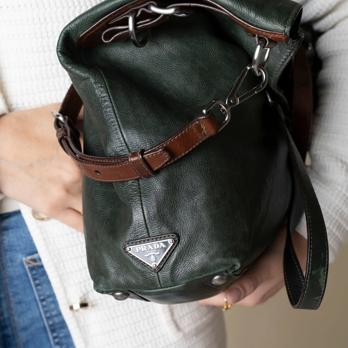 Prada Vintage Forest Tote Bag — Detail View