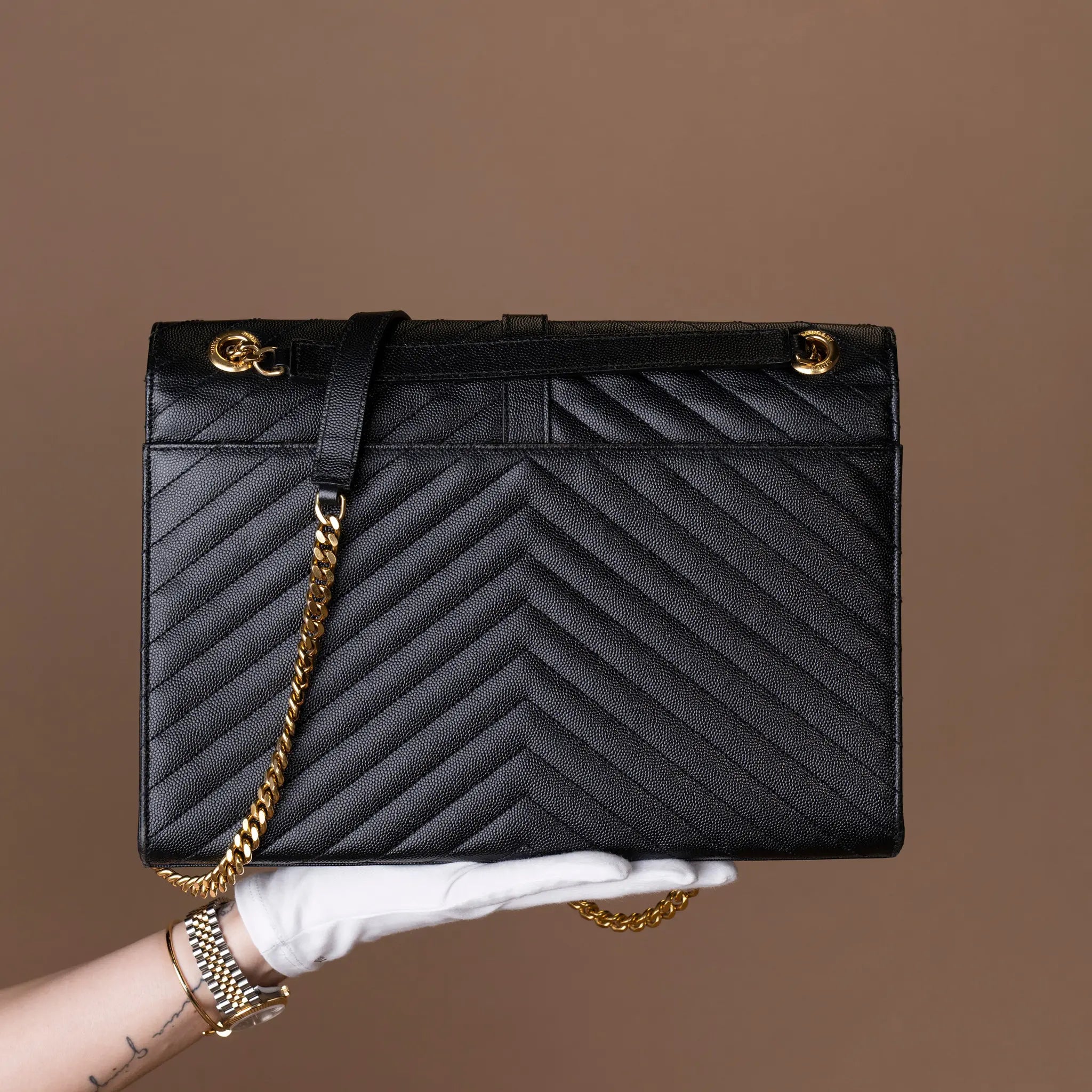 Saint Laurent Envelope Large In Quilted Grain De Poudre Embossed Leather — Interior Detail