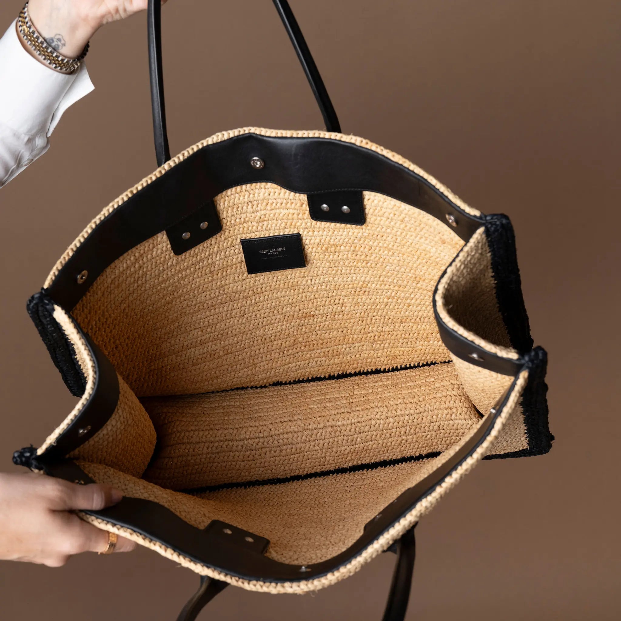 Saint Laurent Large Raffia Rive Gauche Tote — Front View