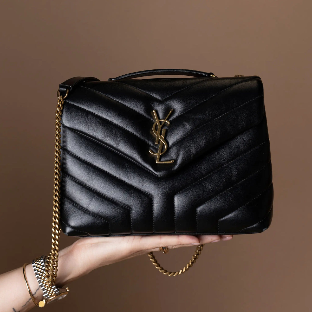 Saint Laurent Small Matelasse Calfskin Monogram LouLou Shoulder Bag — Side Profile