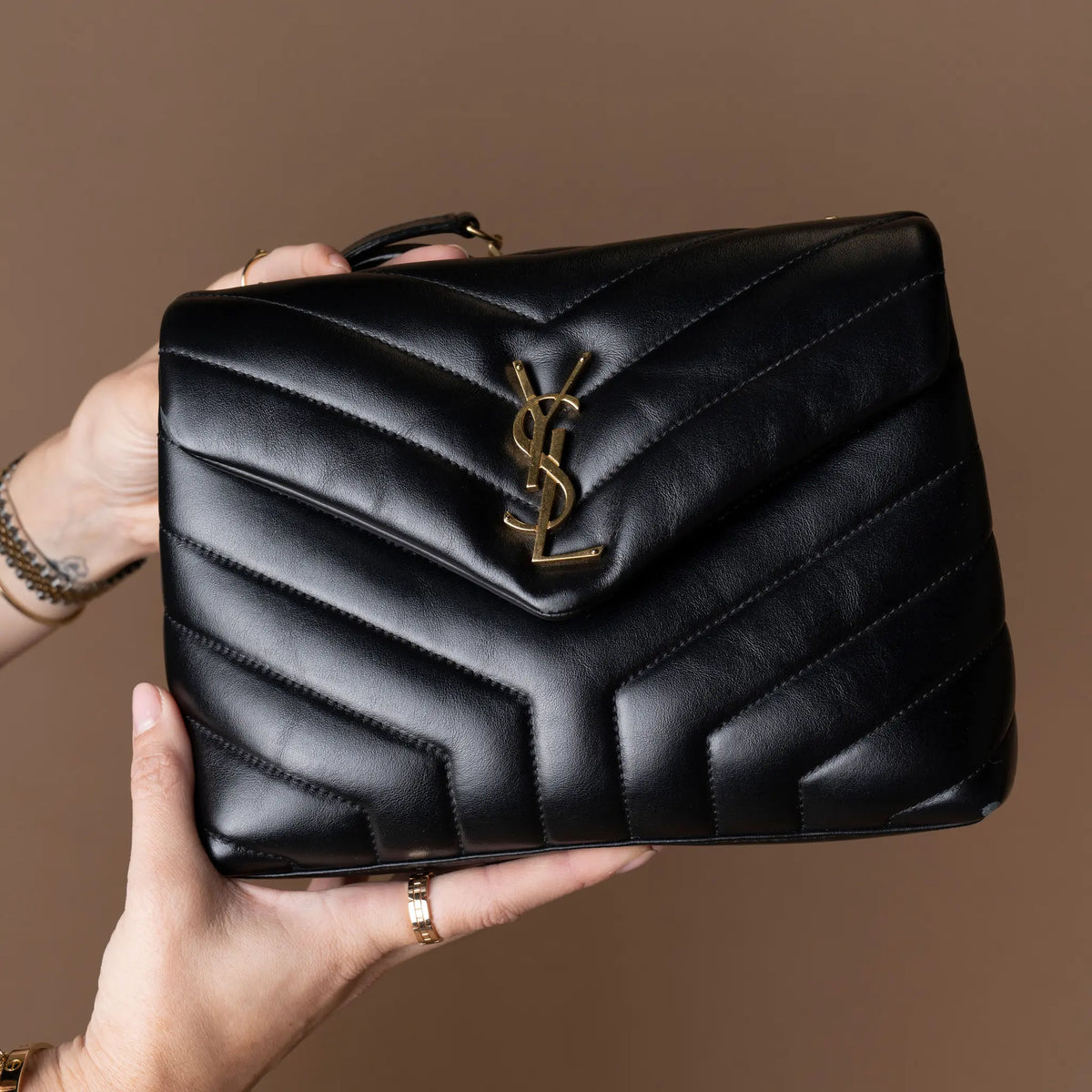 Saint Laurent Small Matelasse Calfskin Monogram LouLou Shoulder Bag — Detail View