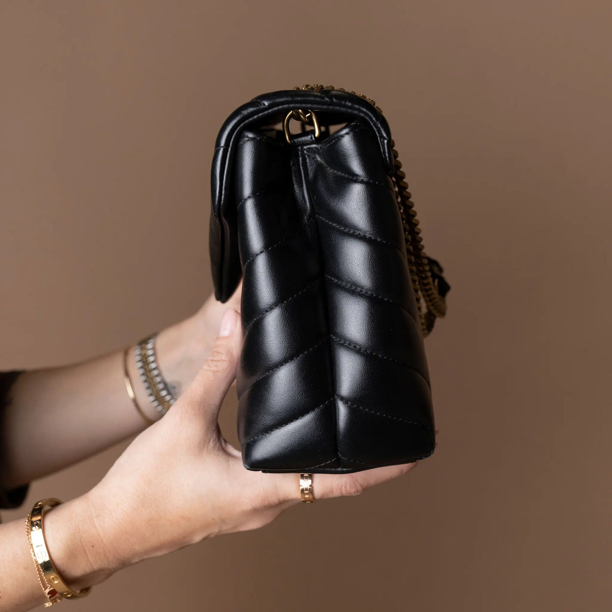 Saint Laurent Small Matelasse Calfskin Monogram LouLou Shoulder Bag — Detail View