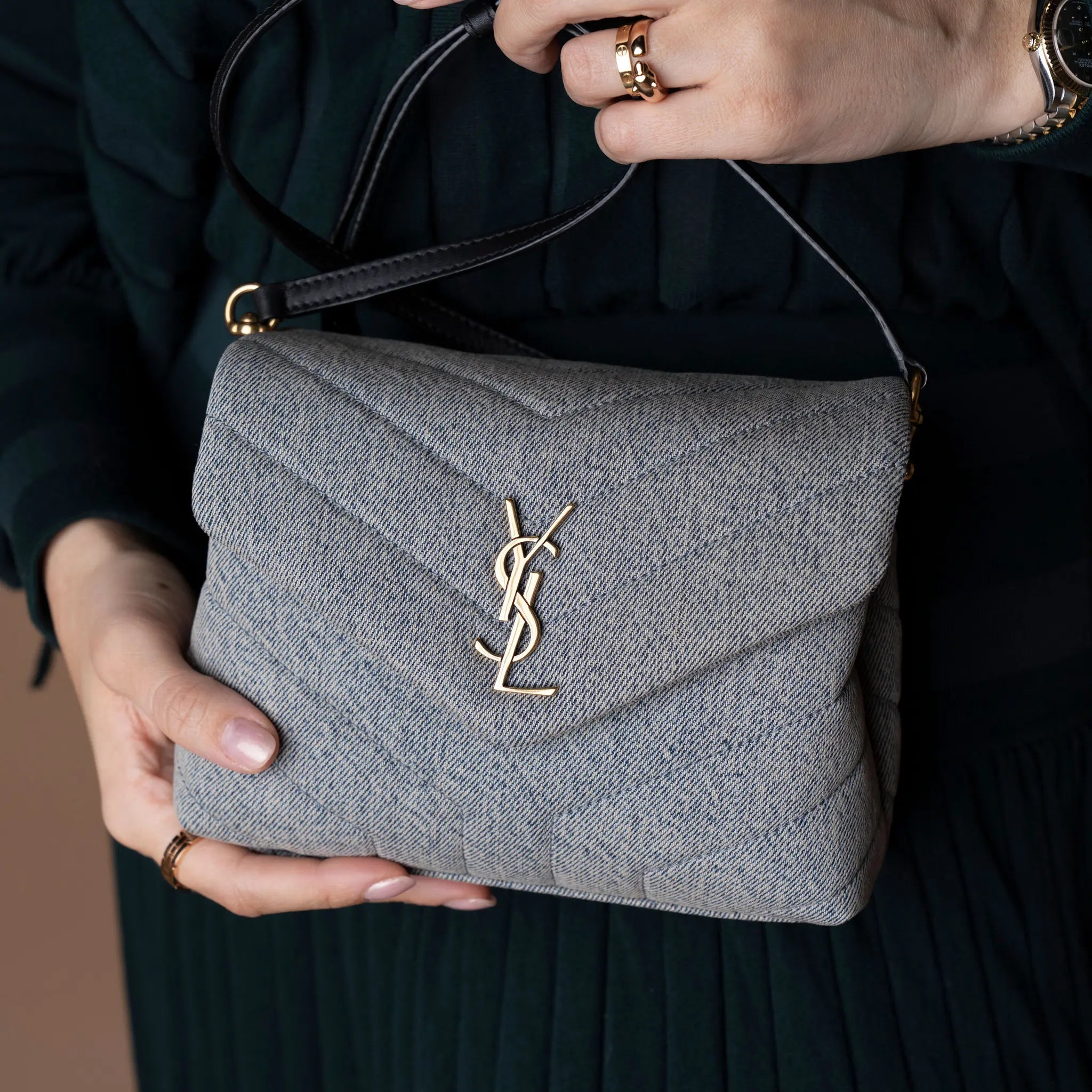 Saint Laurent Toy Matelasse Denim Monogram LouLou Crossbody