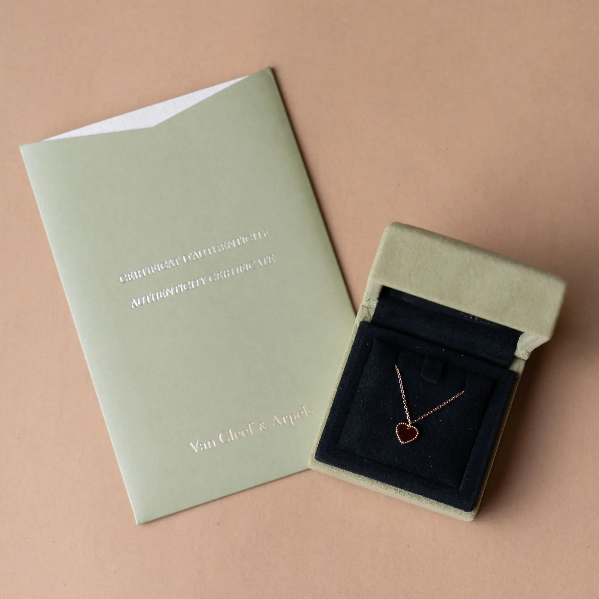 Van Cleef and Arpels 18K Rose Gold and Carnelian Sweet Alhambra Heart Pendant Necklace