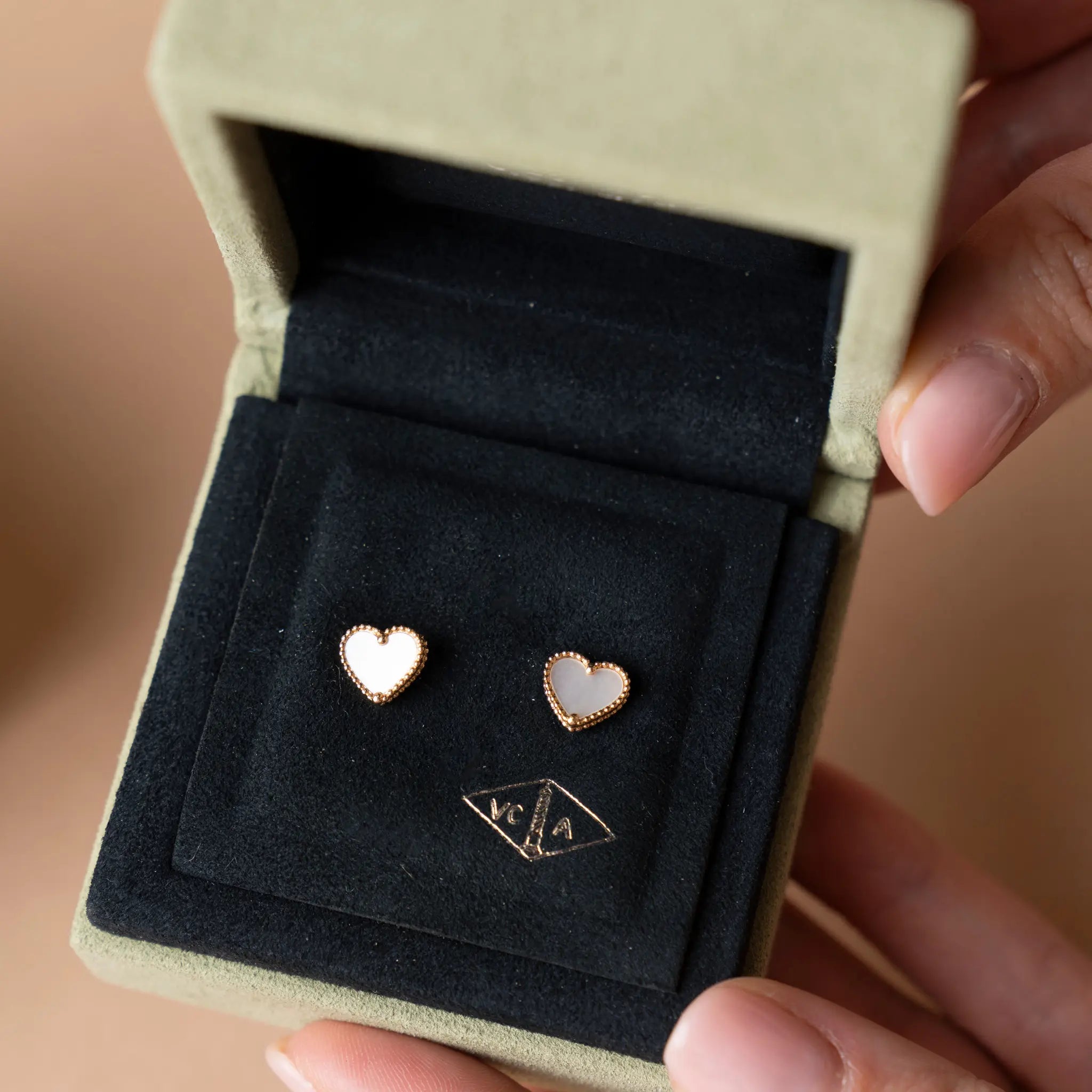 Van Cleef and Arpels 18K Yellow Gold and Mother of Pearl Sweet Alhambra Heart Earrings