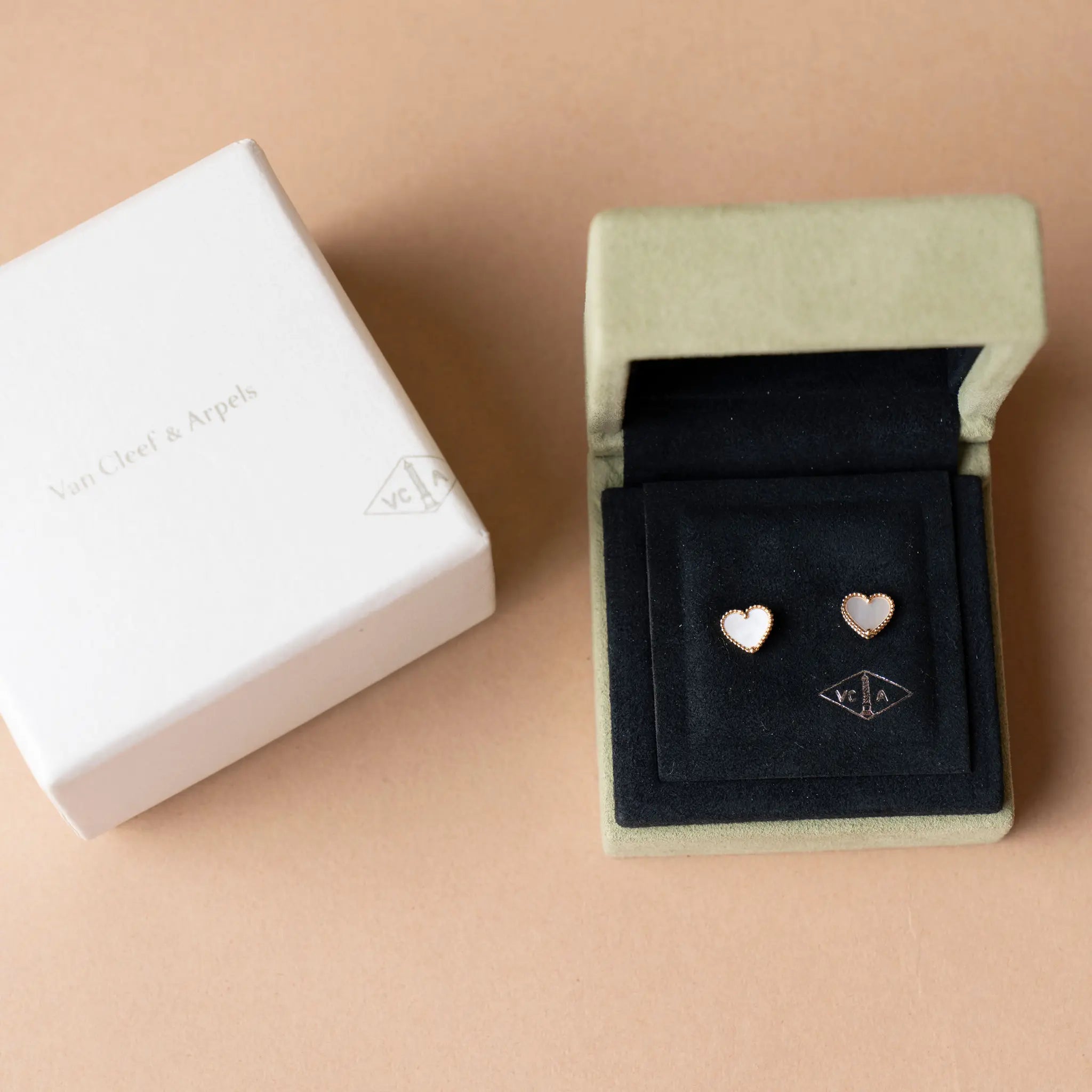 Van Cleef and Arpels 18K Yellow Gold and Mother of Pearl Sweet Alhambra Heart Earrings
